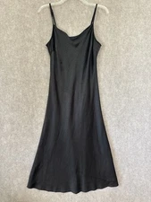 Grade + Gather Slip Dress Thick Satin Black Size Small Sultry Raw Edge Dressy