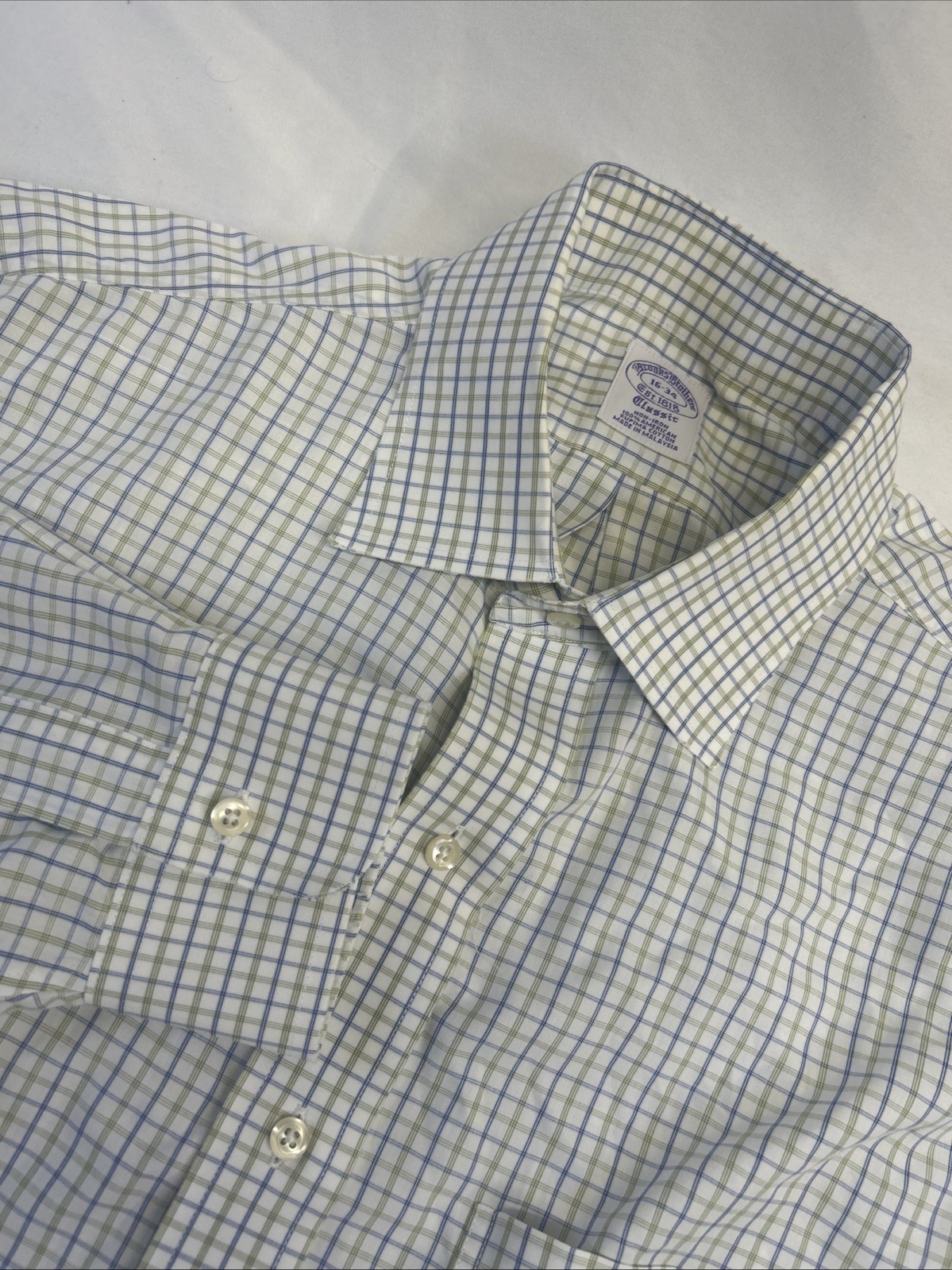 Brooks Brothers Blue Green Long Sleeve Button Up Plaid Classic Shirt Men’s 16-34