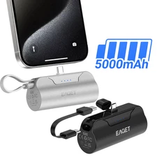 EAGET 5000mAh 18Wh Portable Charger Built-in USB C Cable 5V 2.4A Mini Power Bank