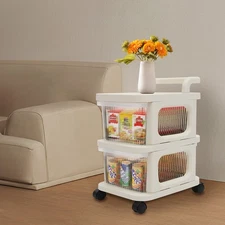 White Rolling Storage Cart W/ 2 Drawers Storage Organizer Easy Assemble Trolley