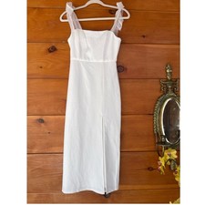 NEW Lulus Romantic Celebration White Tie-Strap Bodycon Midi Dress Wedding Size S