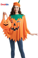 3 PCS Women Glow-In-The-Dark Pumpkin Costume with Beret and Candy Bag