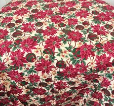 VTG Cranston Christmas Fabric Burgundy Poinsettia Gold Metallic Over Two Yards