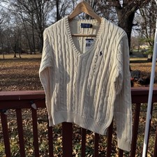 Polo Ralph Lauren Women's Cable-knit Cotton Sweater V-neck beige/cream size M