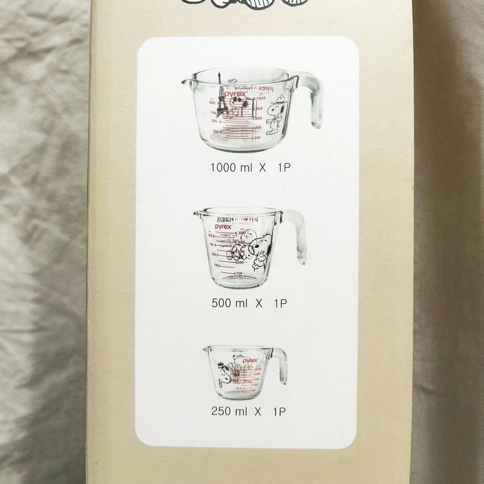Set 3 misurini Pyrex x Snoopy in vetro temperato resistente al calore Giappon... - Immagine 2 di 2