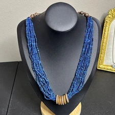 Coldwater Creek Multi-Strand Blue Necklace with Brown Accents