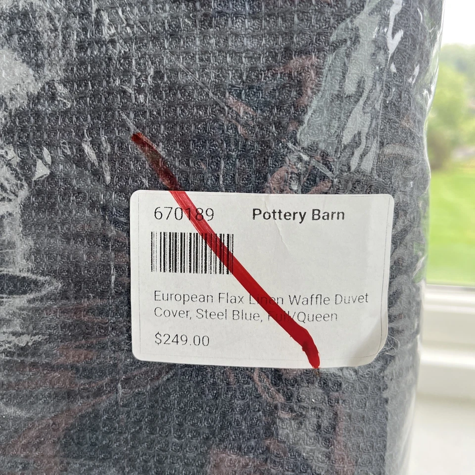 Edredón Pottery Barn EUROPEAN LINO LINO WAFFLE Full Queen y fundas estándar acero azul Foto 4 de 4