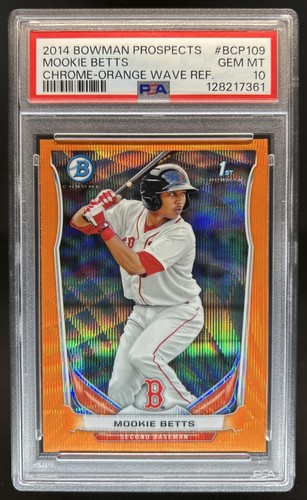 2014 Bowman Mookie Betts Chrome Prospects Orange Wave Refractor RC BCP109 PSA 10