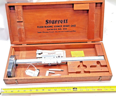 STARRETT No. 255 Machinists 14'' Vernier Height Gage in Wooden Storage Box, USA