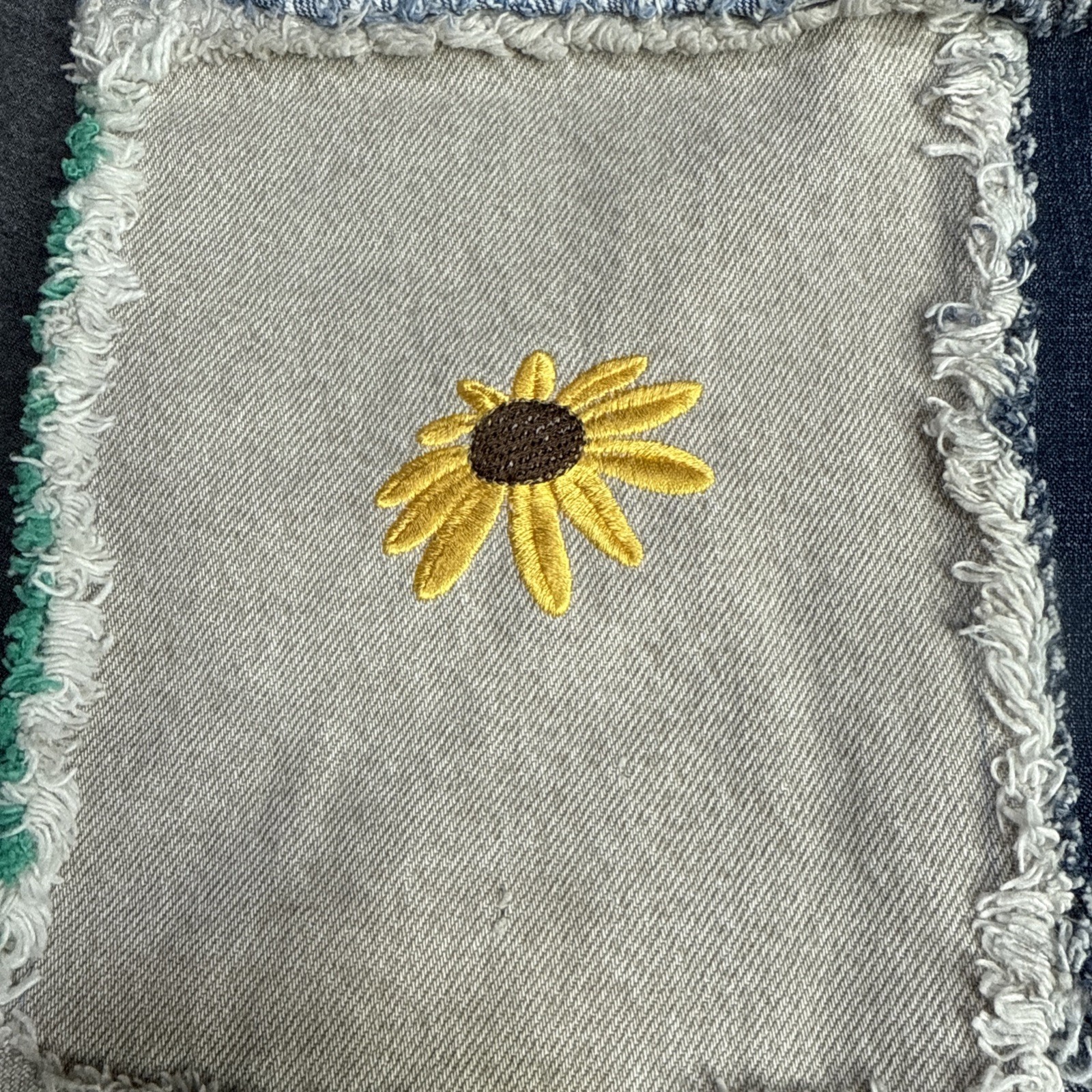 Handmade Denim Patchwork Tote Bag Embroidered Flo… - image 11