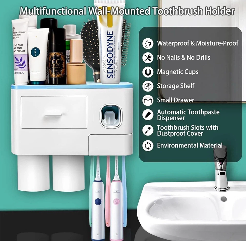 Soporte para cepillo de dientes Premium - Organizador - Dispensador de pasta de dientes todo en uno 4 Foto 4 de 4