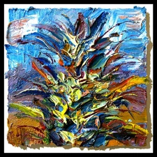 ORIGINAL OIL█PAINTING VINTAGE ART█SIGNED EXPRESSIONIST POP█ABSTRACT NATURE URBAN