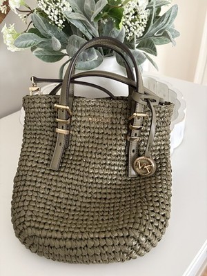 Michael Kors Quinn Extra Small North South Straw Tote in Green