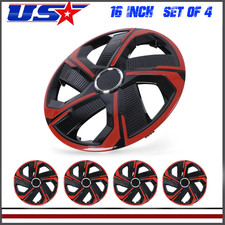 Universal 16 Wheel Covers Hubcaps - Red Black - Snap On With Retention Rings