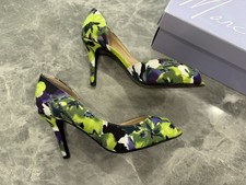 Marc Fisher Joey Canvas Floral Peep Toe Heels Women's 5 Shoe Green Designer