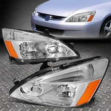 For 03-07 Honda Accord Sedan/Coupe OE Style Chrome/Amber Headlight Assembly Pair