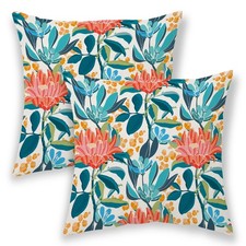 Boho Floral Pillow Covers 18x18 Inch Set of 2 Teal Coral Leaf Floral Throw Pi...