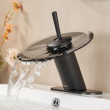 Waterfall Bathroom Sink Faucet Solid Brass Modern Circle Glass Waterfall Faucet