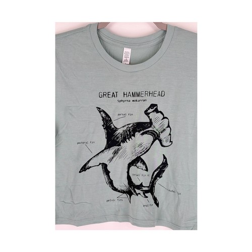Life Shines Hammerhead Shark Anatomy Crop Top Shirt Womens Size Small New Green - Picture 2 of 5