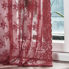 Kotile Burgundy Lace Curtains 84 Inches 42"W x 84"L Pack of 2 ,