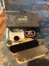 Vintage KIWI Shoe Shine Compact with 4 West Germany Horsehair Brushes 2 Cloths