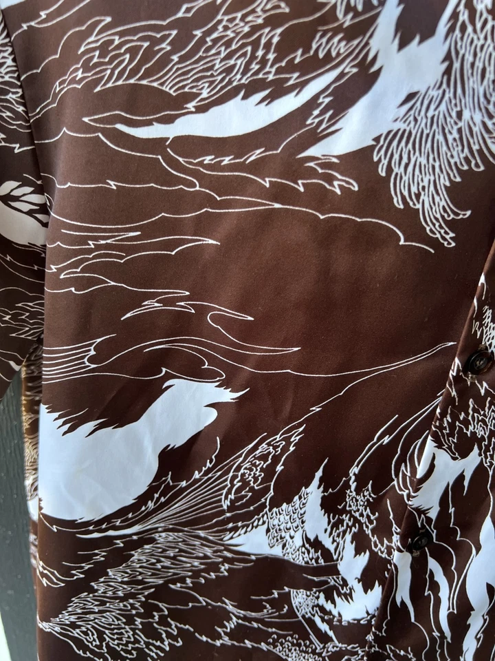 Camisa De Colección Años 70 Tori Richard Para Hombres Hawaiana Marrón Crashing Waves Grande Groovy Foto 4 de 4