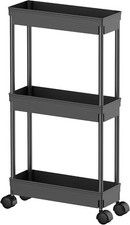 3 Tier Rolling Cart with Wheels, Black  Slim Storage Cart, Narrow Storage