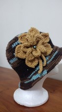 Handmade Crochet Cloche Hat w/ flower.