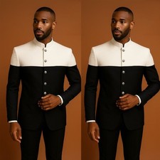 Splicing Men's Suits Black  White Vintage Formal Wedding Tuxedos Prom Coat Pant