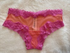 Victoria's Secret Panties Cheekini Cheeky Panty Tease Mesh Lace Coral Pink Small