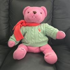 Ralph Lauren Polo Bear Pink Knit Teddy Bear w/ Sweater Scarf 2004