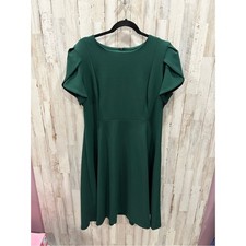 Calvin Klein Deep Green Short Sleeve Fit-and-Flare Midi Dress 16 Womens