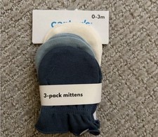 Carter's 3-Pack Baby Mittens 0-3 Months Blue Light Blue Cream Cotton Knit