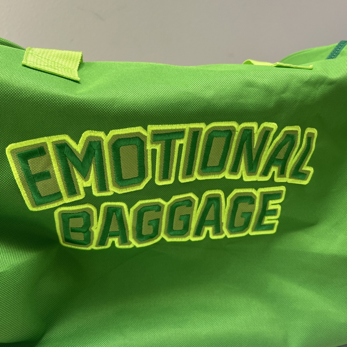 Emotional Baggage Green Duffle Bag A**holes Live Forever EUC  View 2