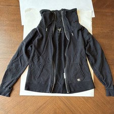 CALVIN KLEIN Women's Black Hoodie Cotton Full Zip Sweatshirt Logo Size L