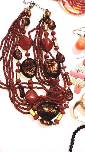 Coral Peach Jewelry Lot - Wearable 12 Bracelets 3 Necklaces 7 Pair of Earrings - Picture 2 of 8
