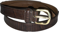 Vintage Handcrafted in America Full Grain Leather Croc Pattern Belt Solid Brass