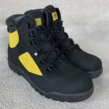 Timberland 6" Field Boots Boys Size 6 Black Yellow Leather Hiking Trail NEW