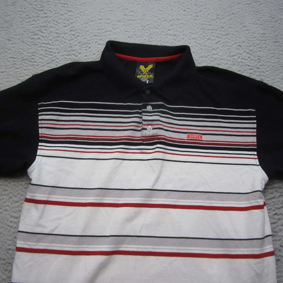 Avirex Polo Shirt Mens Large Black White Red Striped Short Sleeve Cotton Classic - Image 4 of 4