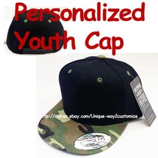 Personalized Kids Youth Snapback Snap Back Cap Hat BLACK/CAMO CAMOUFLAGE