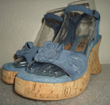 B Vintage RARE MUDD Platform Platform Wedge Blue Leather Sandals Size-5.5M/35.5