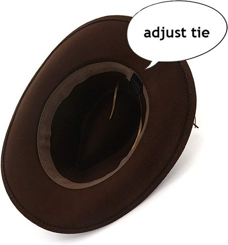 Brown Western Cowboy, Cowgirl Hat, Bead Tassle Strap, Men Women Retro Wide Brim - Picture 3 of 4