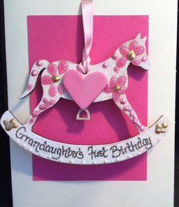 Grandaughter 1st Birthday Rocking Horse Gift Personalised on a Greetings Card