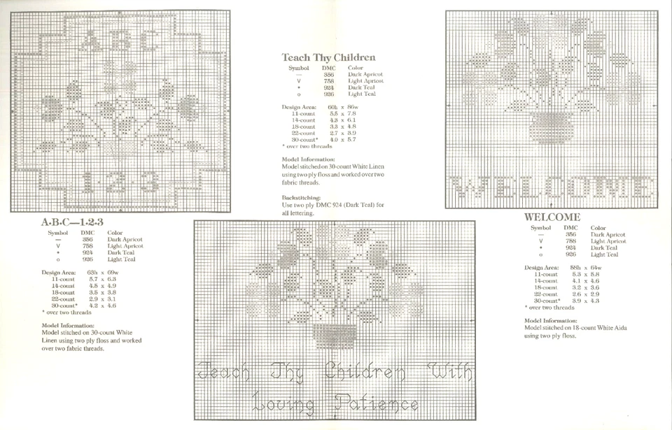 Loving Patience Cross Stitch Patterns 1989 Vanosdall Welcome ABC 123 Sampler - Image 2 of 3