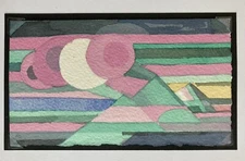 Pyramid In Desert Sands. Original Abstract Art. Moons In Sky. Hermann Brunner