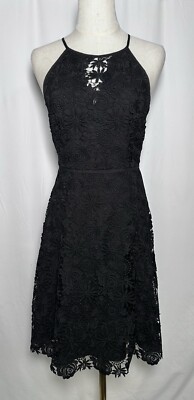 White House Black Market Dress Flare A-Line 4 Sleeveless Embroidered Black