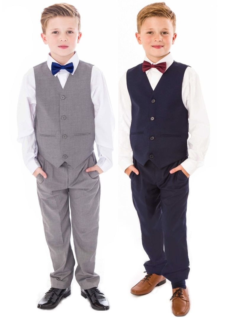 Trajes para niños, Page Niño Moño Traje Gris Marino Traje Boda Fiesta Bebé Niños 4 Piezas