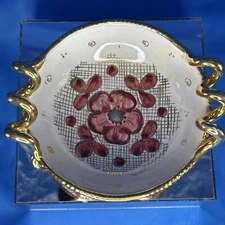 VTG Italian Ceramic Trinket/Nut/Ashtray Hand Painted Pink Florals With Gold