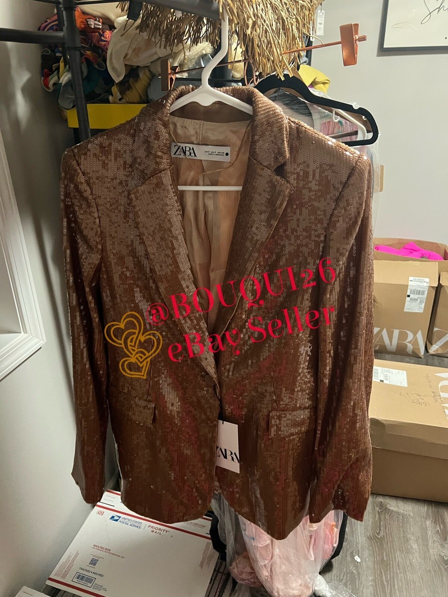 ZARA NEW WOMAN SEQUINNED BLAZER LIMITED EDITION LIGHT BROWN XS-XL