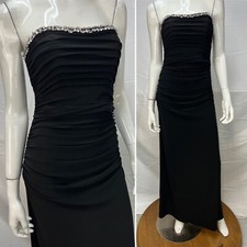 Allen Schwartz Prive Black Strapless Embellished Long Ruched Stretch Gown Dress